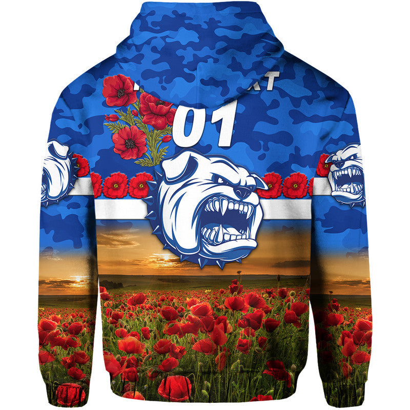 (Custom Personalised) Western Bulldogs ANZAC Zip Up And Pullover Hoodie Poppy Vibes LT8