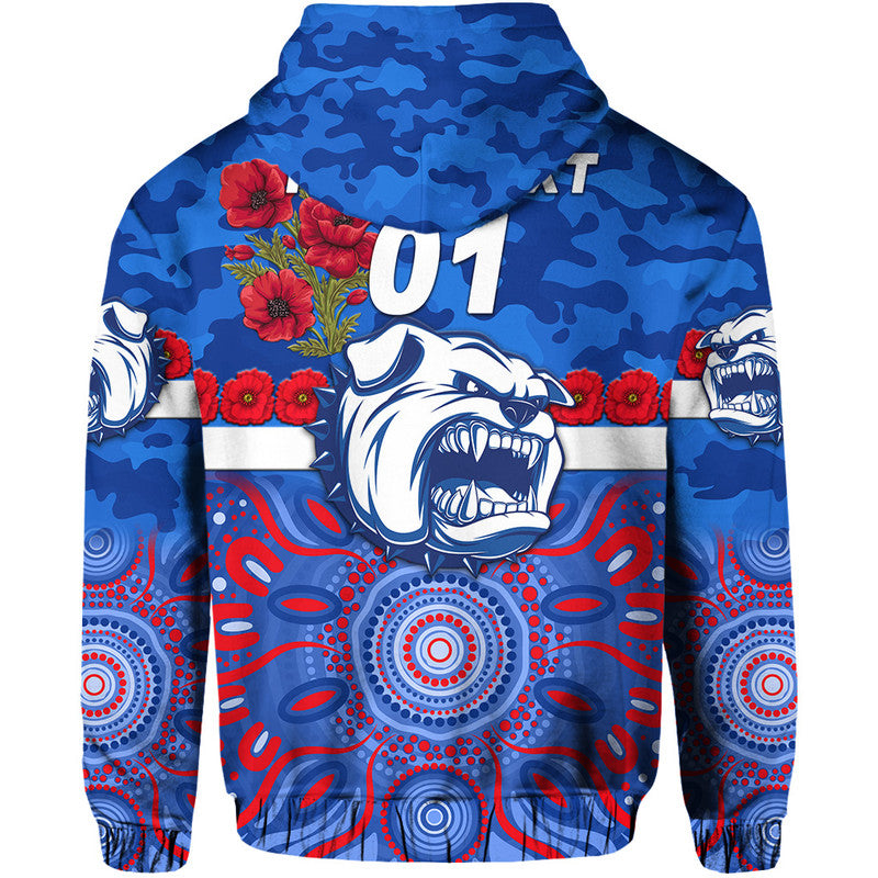 (Custom Personalised) Western Bulldogs ANZAC Zip Up And Pullover Hoodie Indigenous Vibes LT8
