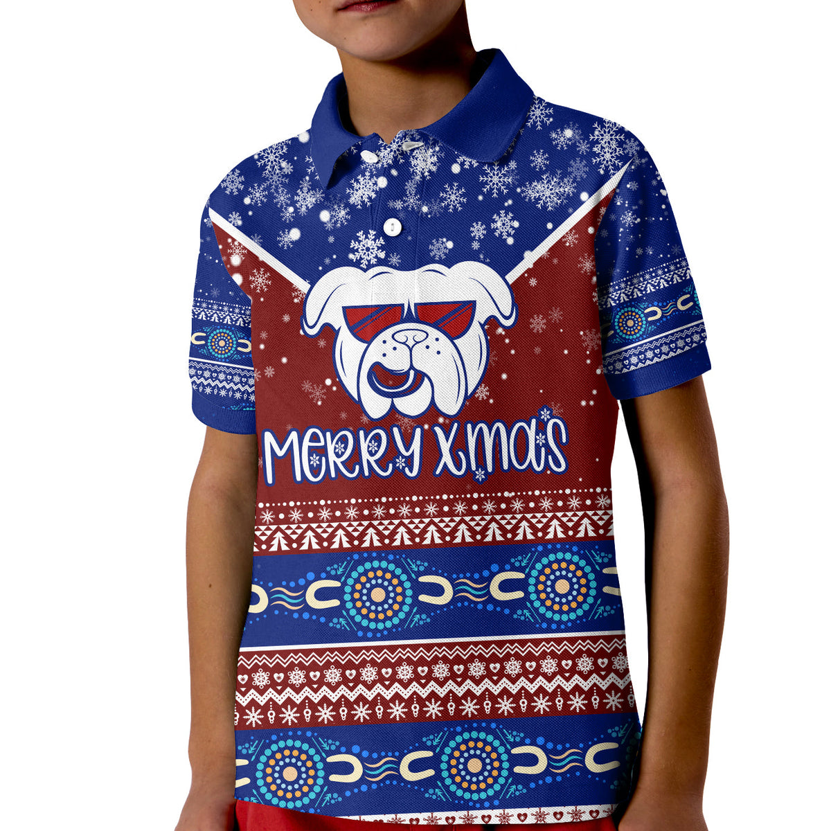 aboriginal-winter-bulldogs-merry-xmas-kid-polo-shirt