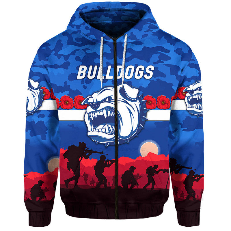 (Custom Personalised) Western Bulldogs ANZAC Zip Up And Pullover Hoodie Simple Style LT8