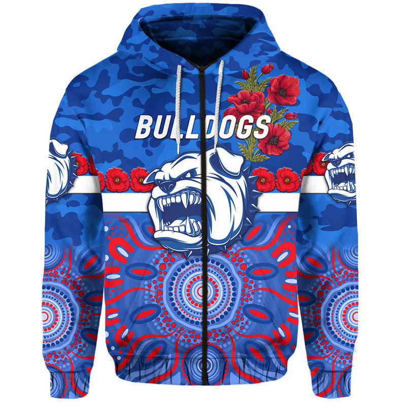 (Custom Personalised) Western Bulldogs ANZAC Zip Up And Pullover Hoodie Indigenous Vibes LT8