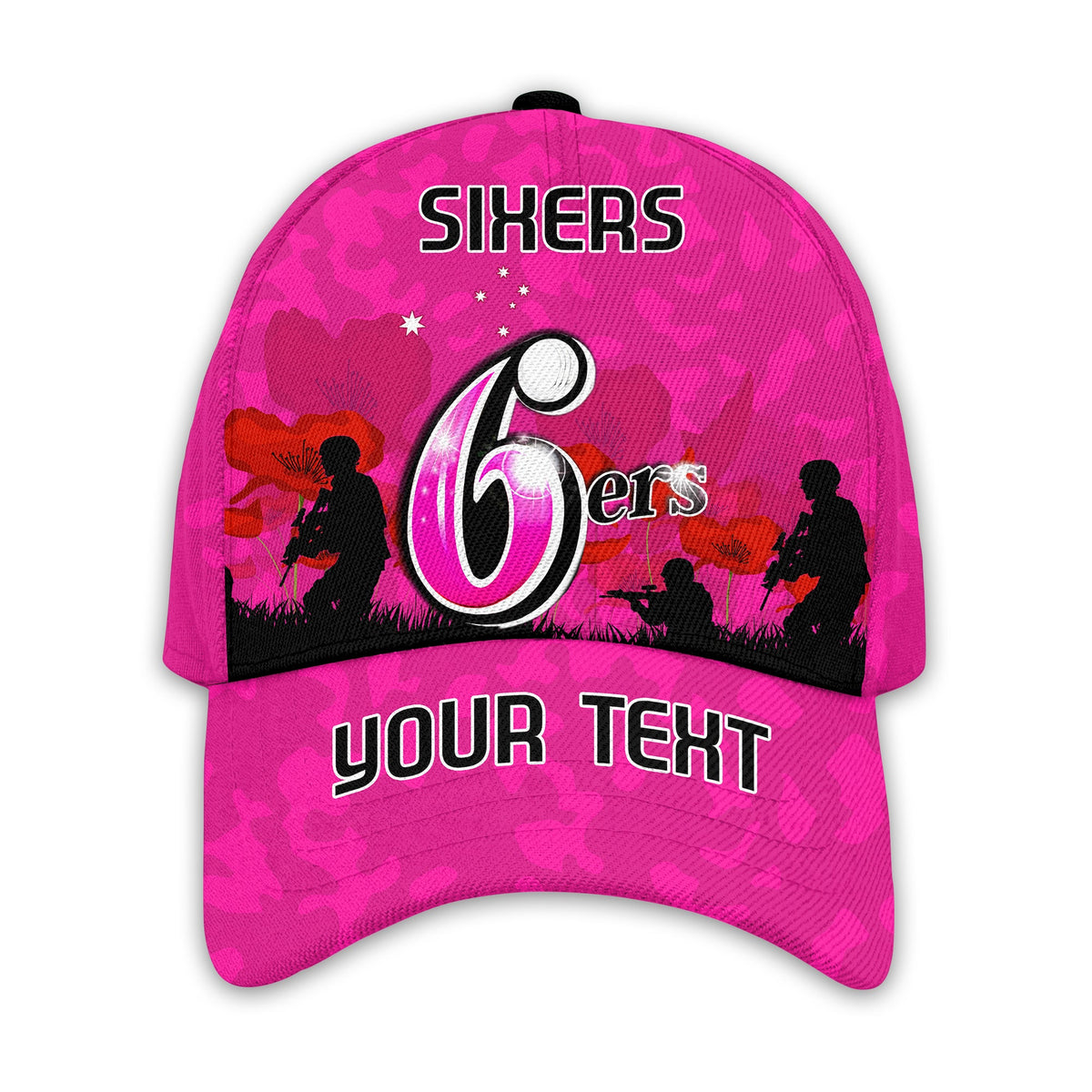 custom-personalised-sydney-sixers-cricket-classic-cap-anzac-day-camouflage-poppy-lest-we-forget
