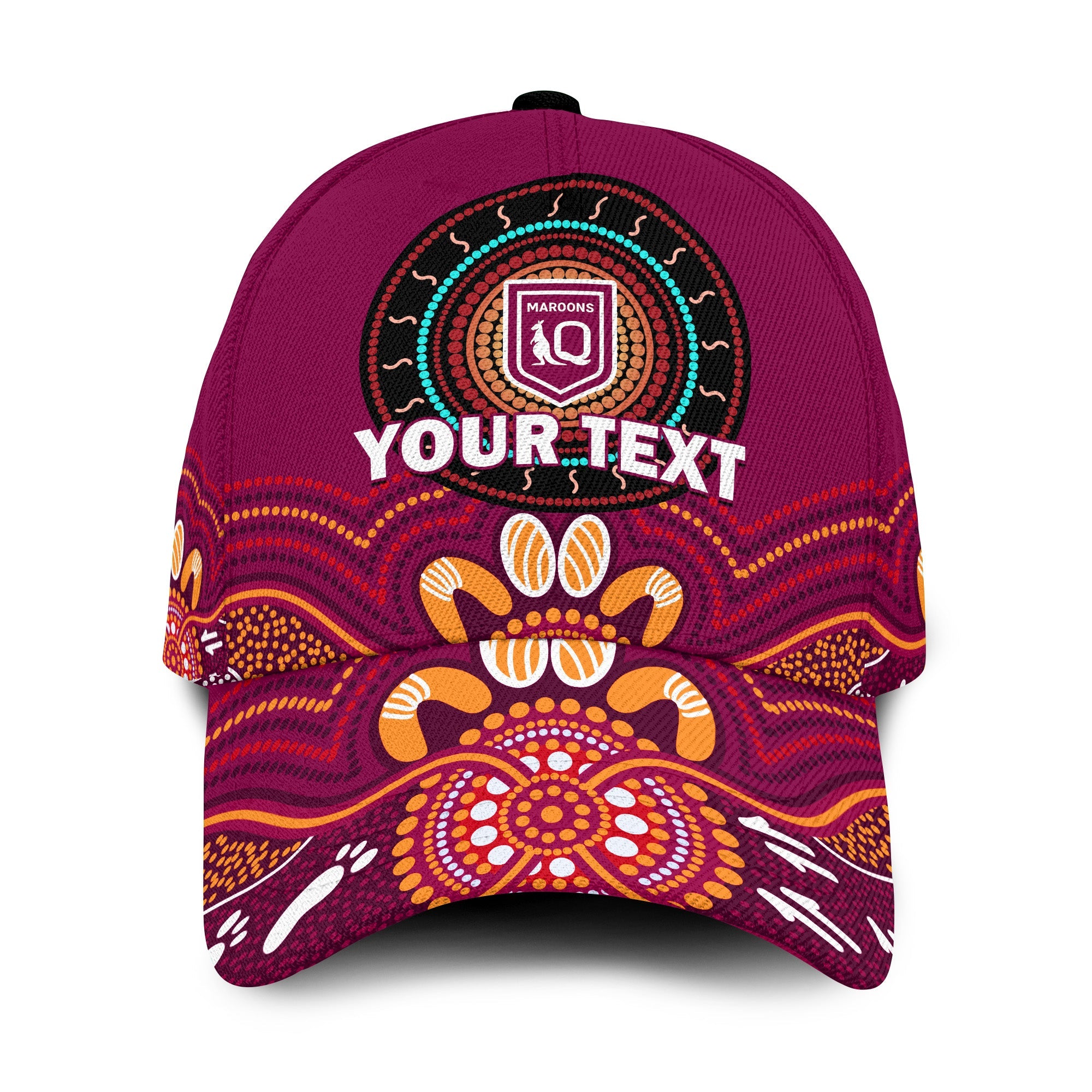 custom-personalised-maroons-rugby-classic-cap-queensland-kangaroo-aboriginal-dot-paintings