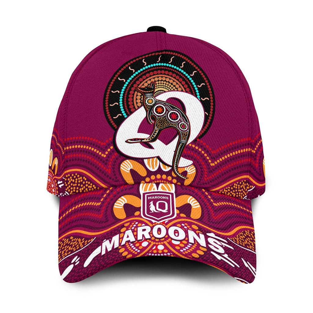 maroons-rugby-classic-cap-queensland-kangaroo-aboriginal-dot-paintings