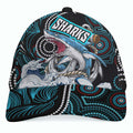 sharks-rugby-cap-impetuous-sharks-with-rugby-ball-and-aboriginal-dot-painting-art