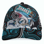 sharks-rugby-cap-impetuous-sharks-with-rugby-ball-and-aboriginal-dot-painting-art