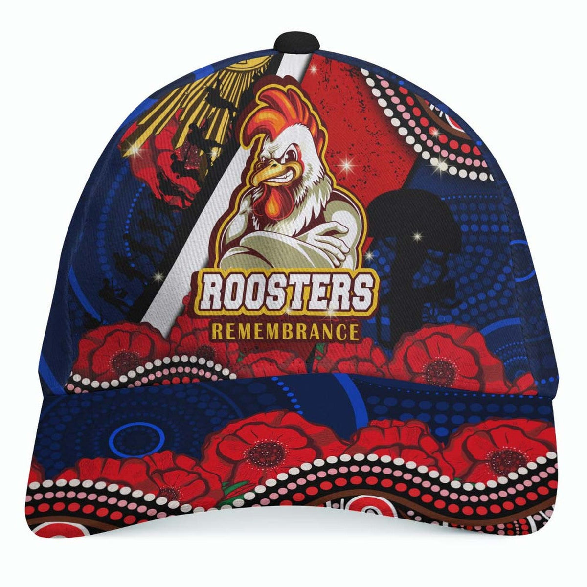 roosters-rugby-anzac-aboriginal-cap-sydney-roosters-with-remembrance-day-poppy-flower-cap