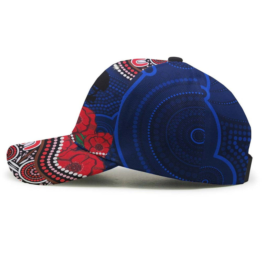 roosters-rugby-anzac-aboriginal-cap-sydney-roosters-with-remembrance-day-poppy-flower-cap