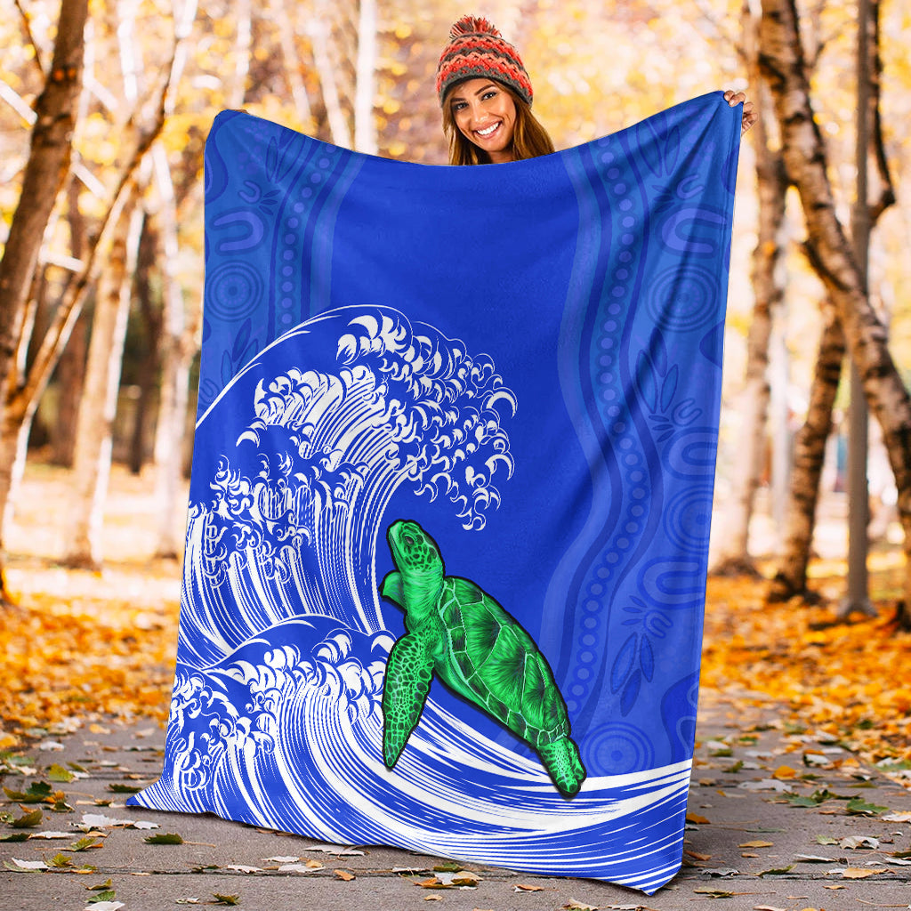 torres-strait-islands-premium-blanket-the-dhari-mix-aboriginal-turtle-version-blue