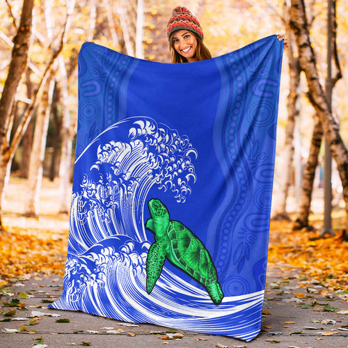 torres-strait-islands-premium-blanket-the-dhari-mix-aboriginal-turtle-version-blue