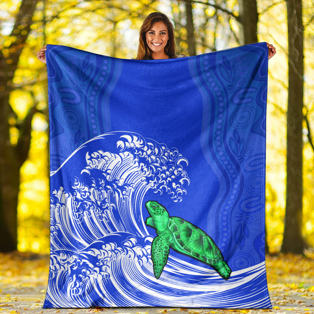 torres-strait-islands-premium-blanket-the-dhari-mix-aboriginal-turtle-version-blue