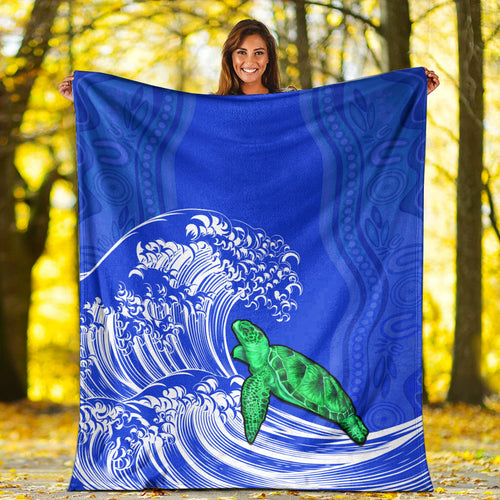 torres-strait-islands-premium-blanket-the-dhari-mix-aboriginal-turtle-version-blue