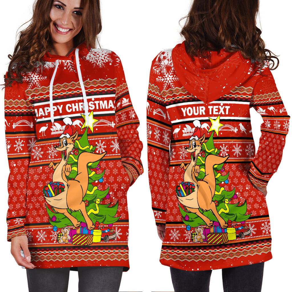 (Custom Personalised) Australia Christmas Kangaroo Aboriginal Pattern Hoodie Dress - LT2