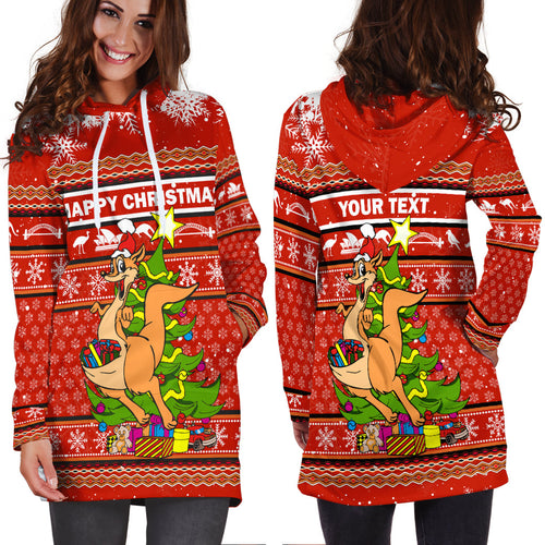 (Custom Personalised) Australia Christmas Kangaroo Aboriginal Pattern Hoodie Dress - LT2