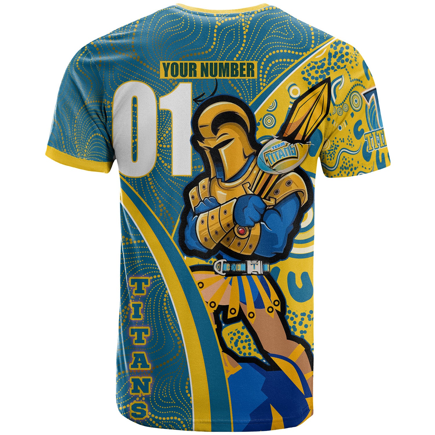 titans-rugby-t-shirt-custom-gold-coast-titans-pride-mascot-with-aboriginal-culture-player-and-number-t-shirt