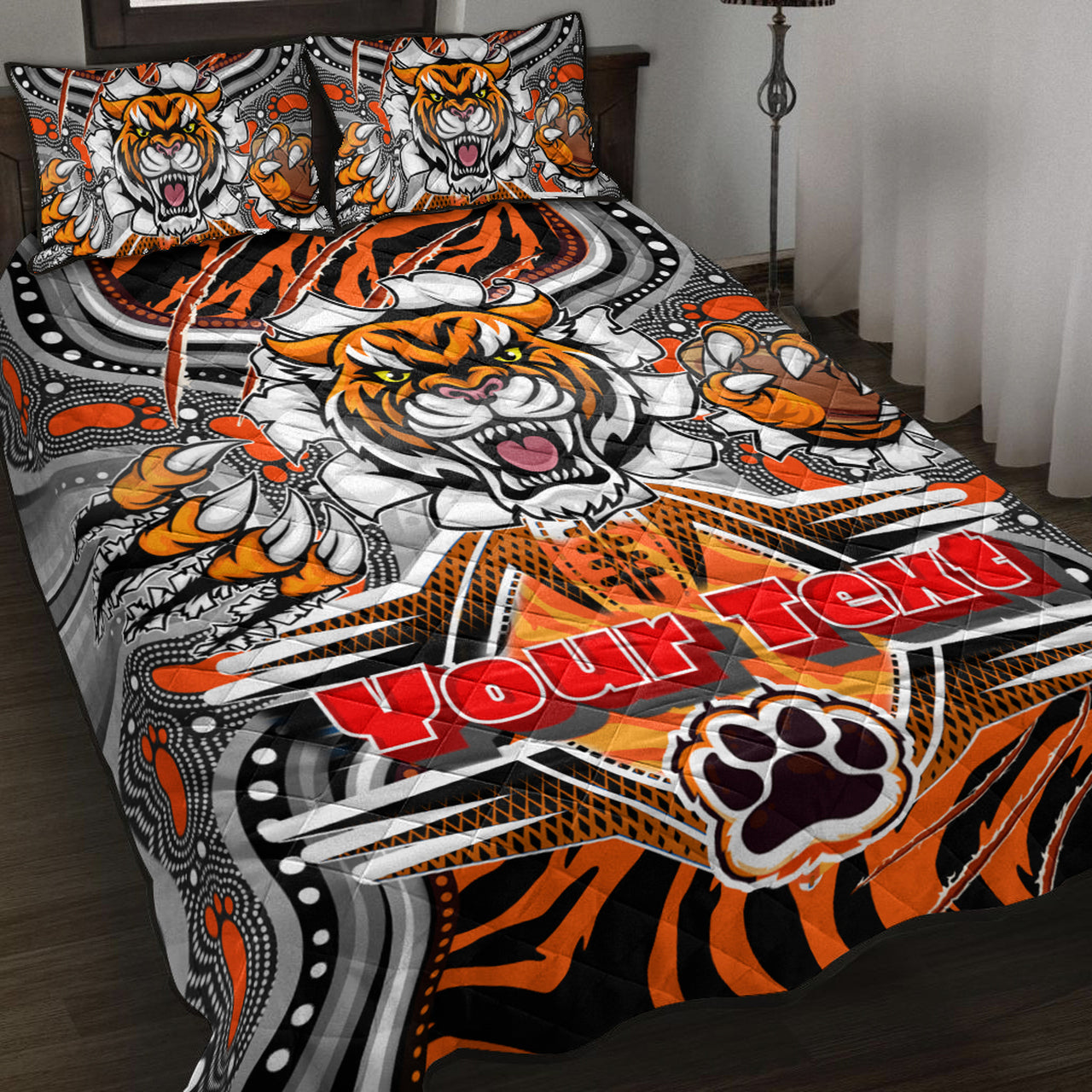 tigers-rugby-aboriginal-quilt-bed-set-custom-indigenous-super-wests-tigers-scratch-style