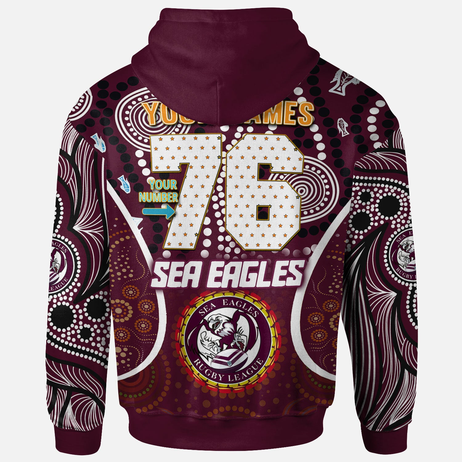 sea-eagles-rugby-hoodie-custom-manly-sea-eagles-mascot-with-aboriginal-art-personalised-player-and-number-hoodie