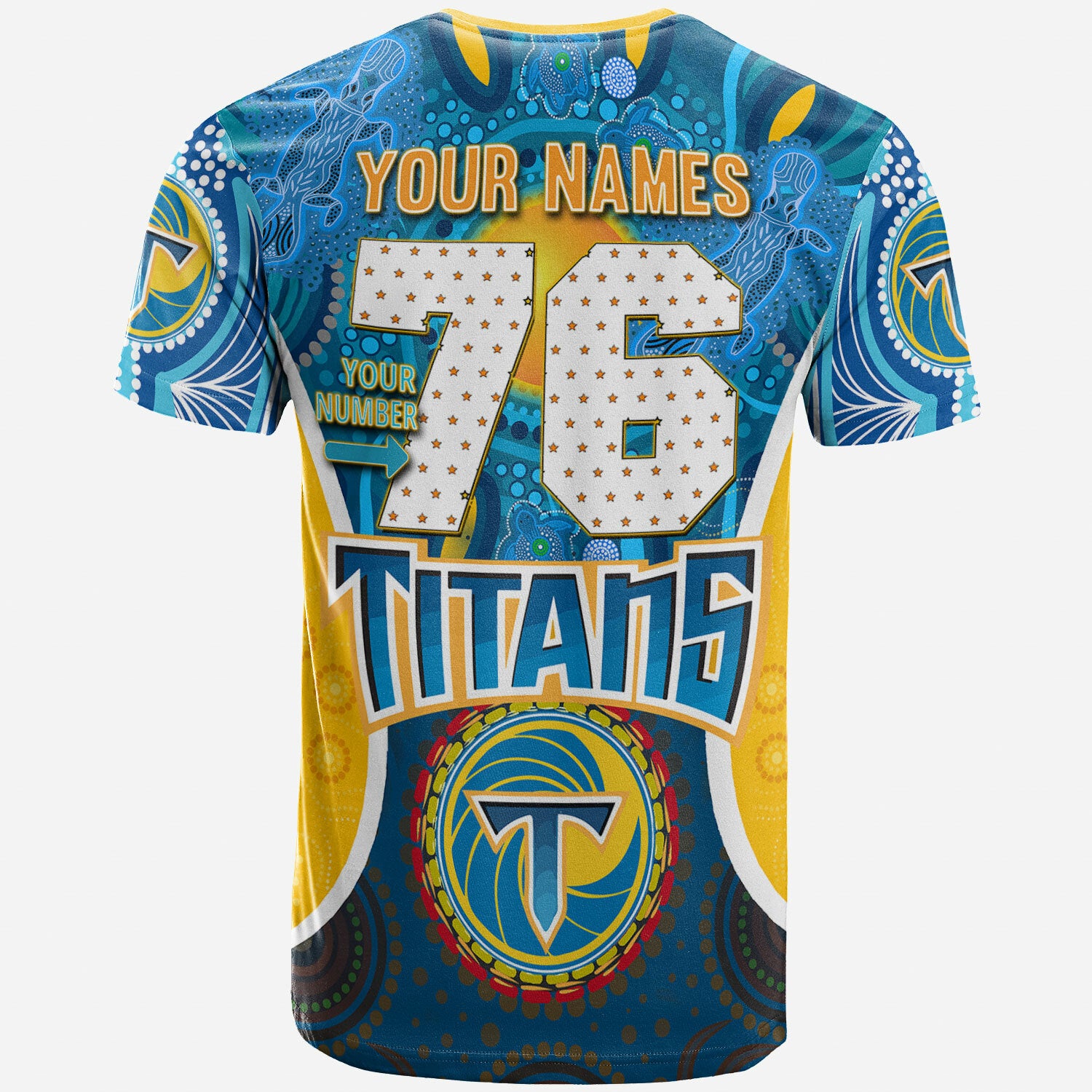 titans-rugby-t-shirt-custom-gold-coast-titans-mascot-with-aboriginal-art-personalised-player-and-number-t-shirt
