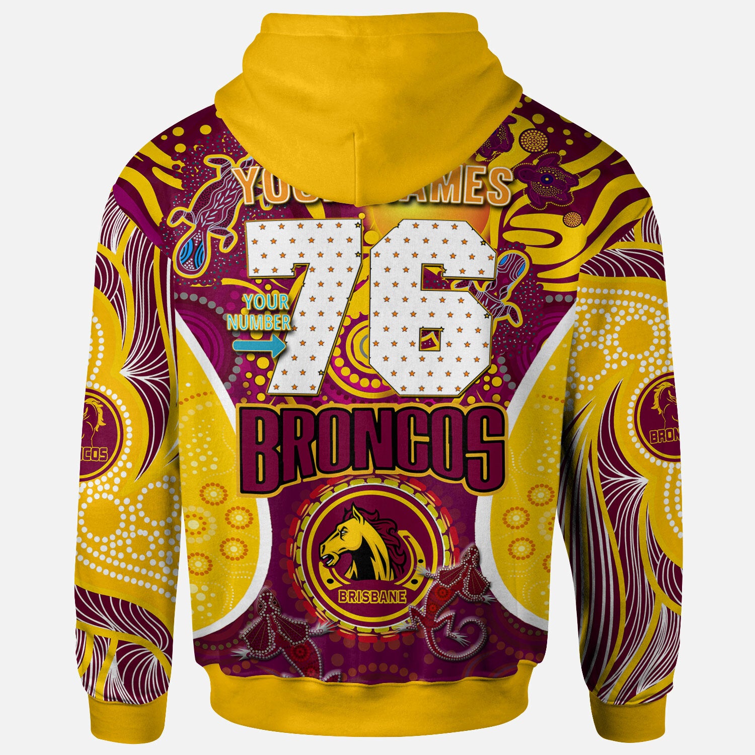brisbane-broncos-rugby-hoodie-custom-brisbane-broncos-mascot-with-aboriginal-art-personalised-player-and-number-hoodie
