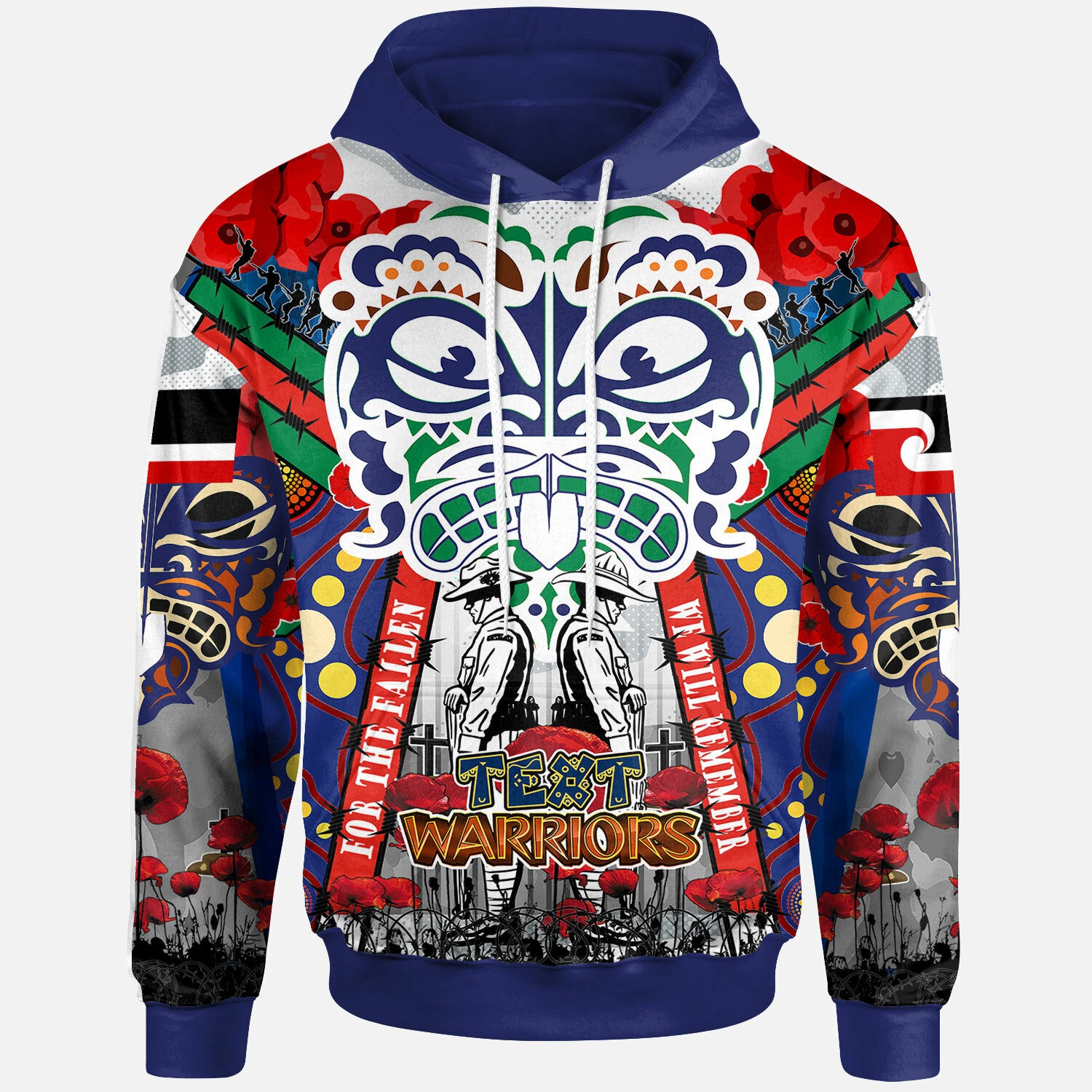 warriors-rugby-anzac-watercolor-custom-hoodie-remembrance-new-zealand-warriors-with-maori-tino-rangatiratanga-flag-hoodie