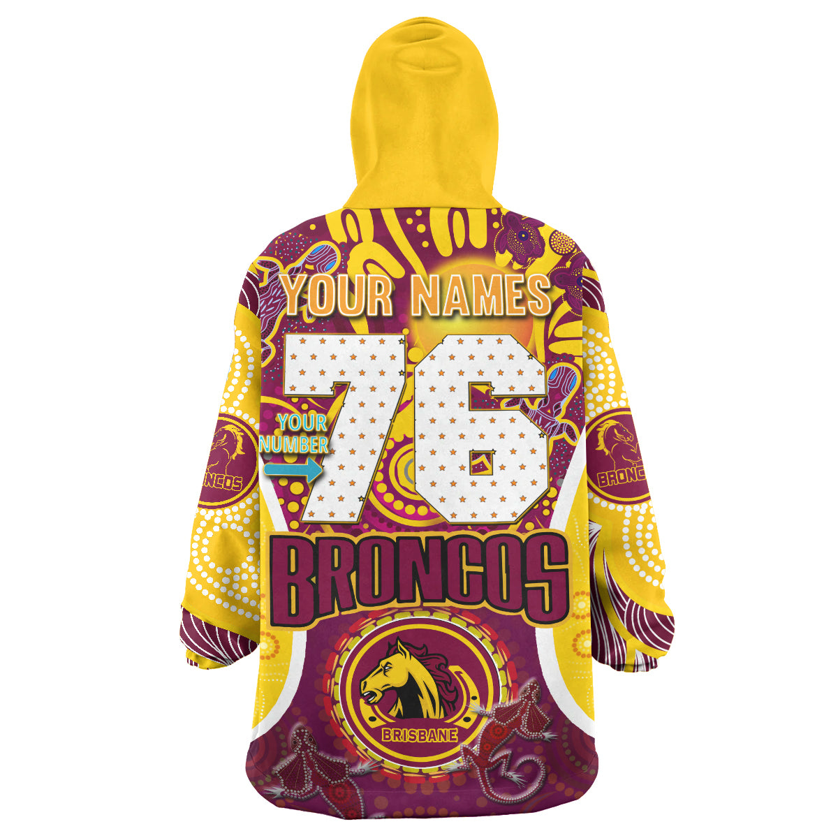 brisbane-broncos-rugby-snug-hoodie-custom-brisbane-broncos-mascot-with-aboriginal-art-personalised-player-and-number-oodie-blanket