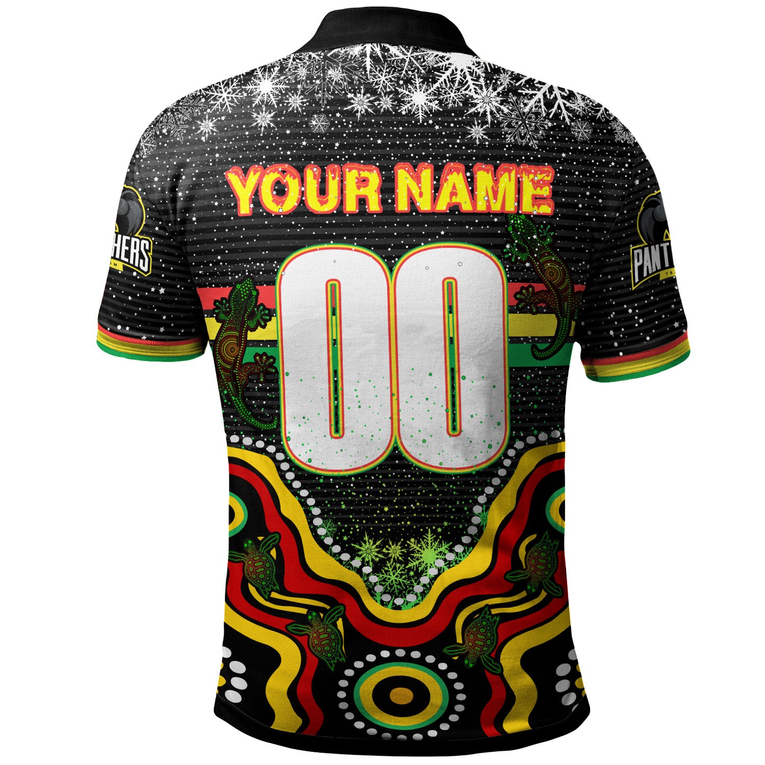 panthers-rugby-christmas-polo-shirt-custom-christmas-indigenous-penrith-panthers-personalised-name-and-number-polo-shirt