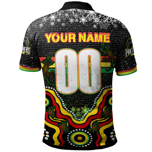 panthers-rugby-christmas-polo-shirt-custom-christmas-indigenous-penrith-panthers-personalised-name-and-number-polo-shirt