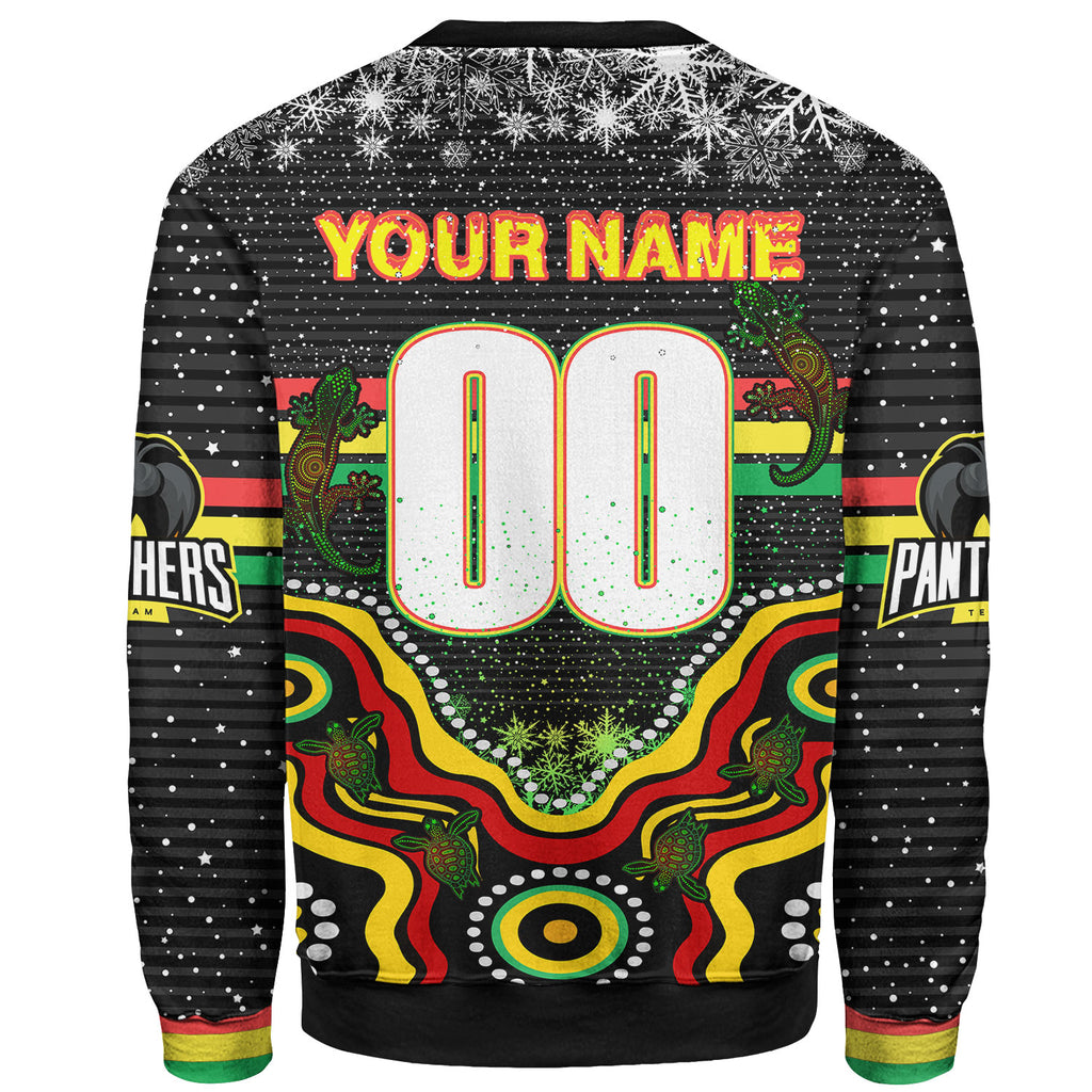 panthers-rugby-christmas-sweatshirt-custom-christmas-indigenous-penrith-panthers-personalised-name-and-number-sweatshirt