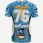 sharks-rugby-t-shirt-custom-sharkies-mascot-with-aboriginal-art-personalised-player-and-number-t-shirt