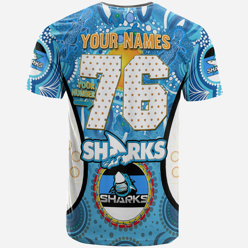 sharks-rugby-t-shirt-custom-sharkies-mascot-with-aboriginal-art-personalised-player-and-number-t-shirt
