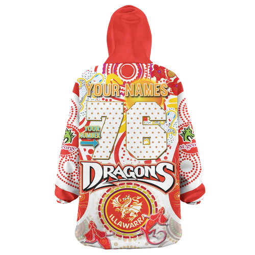 st-george-rugby-snug-hoodie-custom-st-george-illawarra-dragons-mascot-with-aboriginal-art-personalised-player-and-number-oodie-blanket