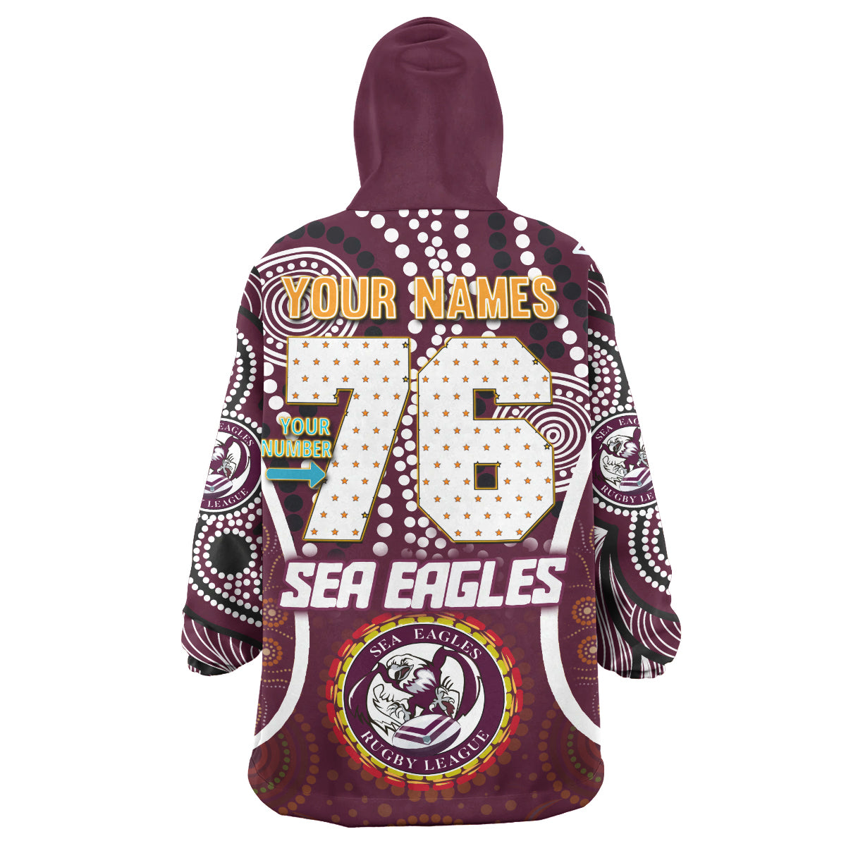 sea-eagles-rugby-snug-hoodie-custom-manly-sea-eagles-mascot-with-aboriginal-art-personalised-player-and-number-oodie-blanket