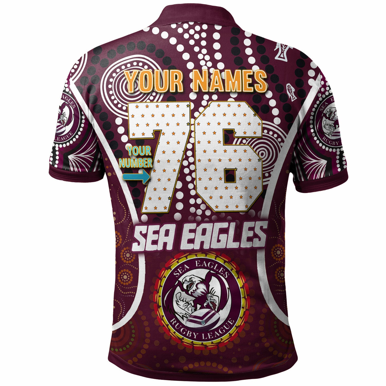 sea-eagles-rugby-polo-shirt-custom-manly-sea-eagles-mascot-with-aboriginal-art-personalised-player-and-number-polo-shirt