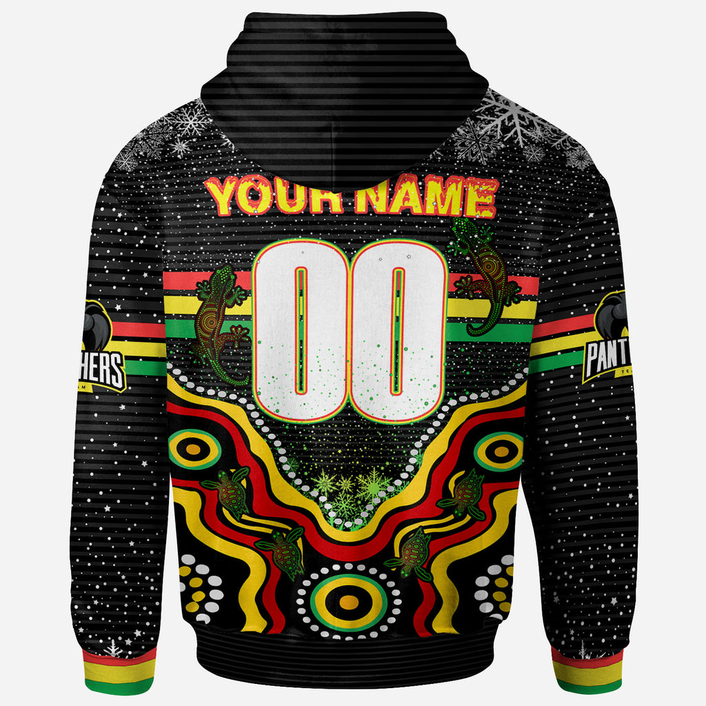 panthers-rugby-christmas-hoodie-custom-christmas-indigenous-penrith-panthers-personalised-name-and-number-hoodie