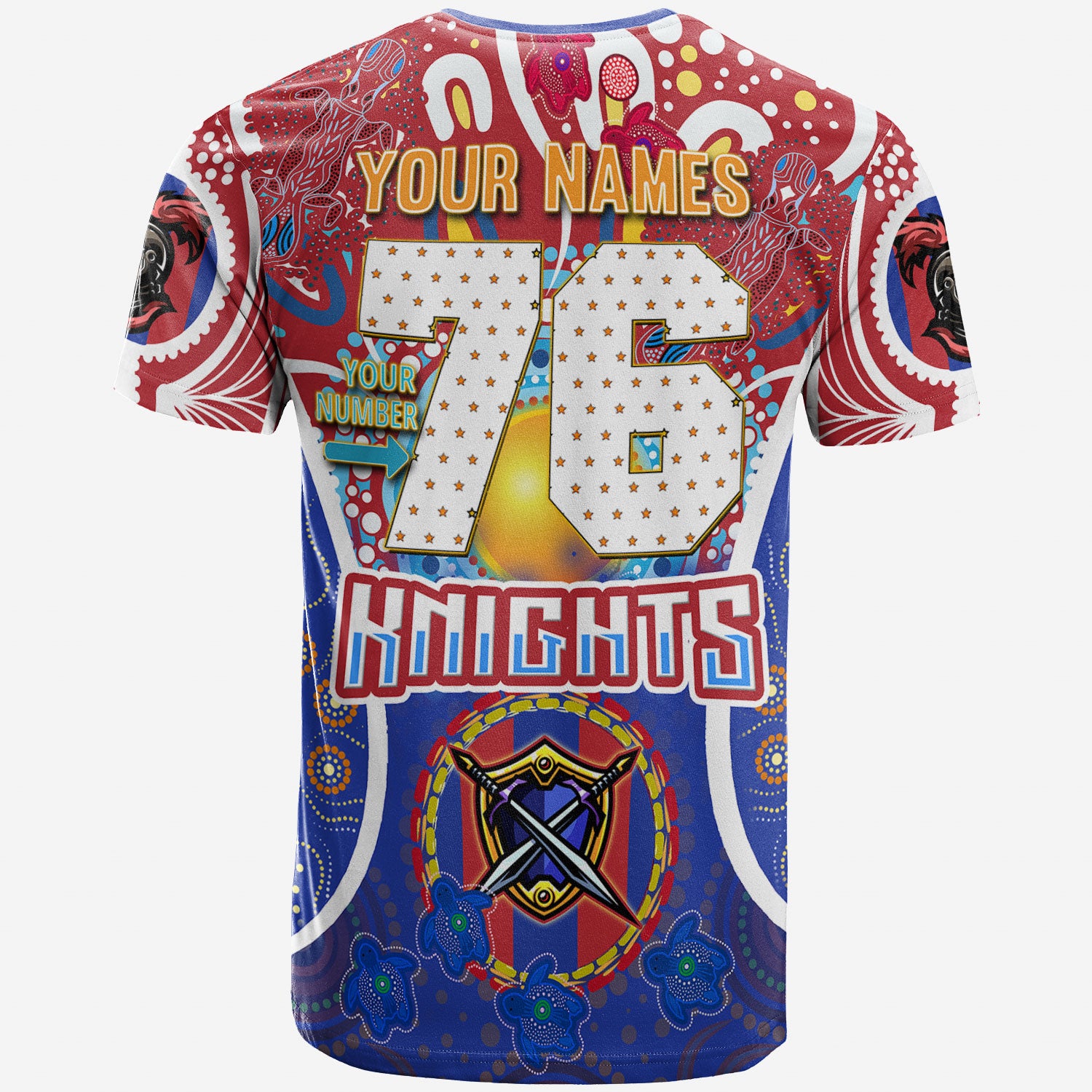 knights-rugby-t-shirt-custom-indigenous-newcastle-knights-mascot-with-aboriginal-art-personalised-player-and-number-t-shirt