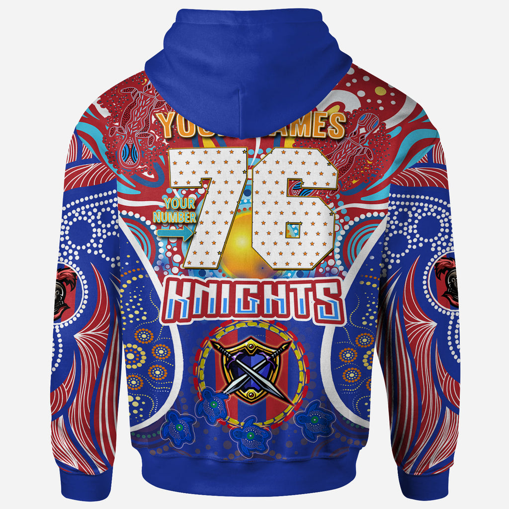 knights-rugby-hoodie-custom-indigenous-newcastle-knights-mascot-with-aboriginal-art-personalised-player-and-number-hoodie