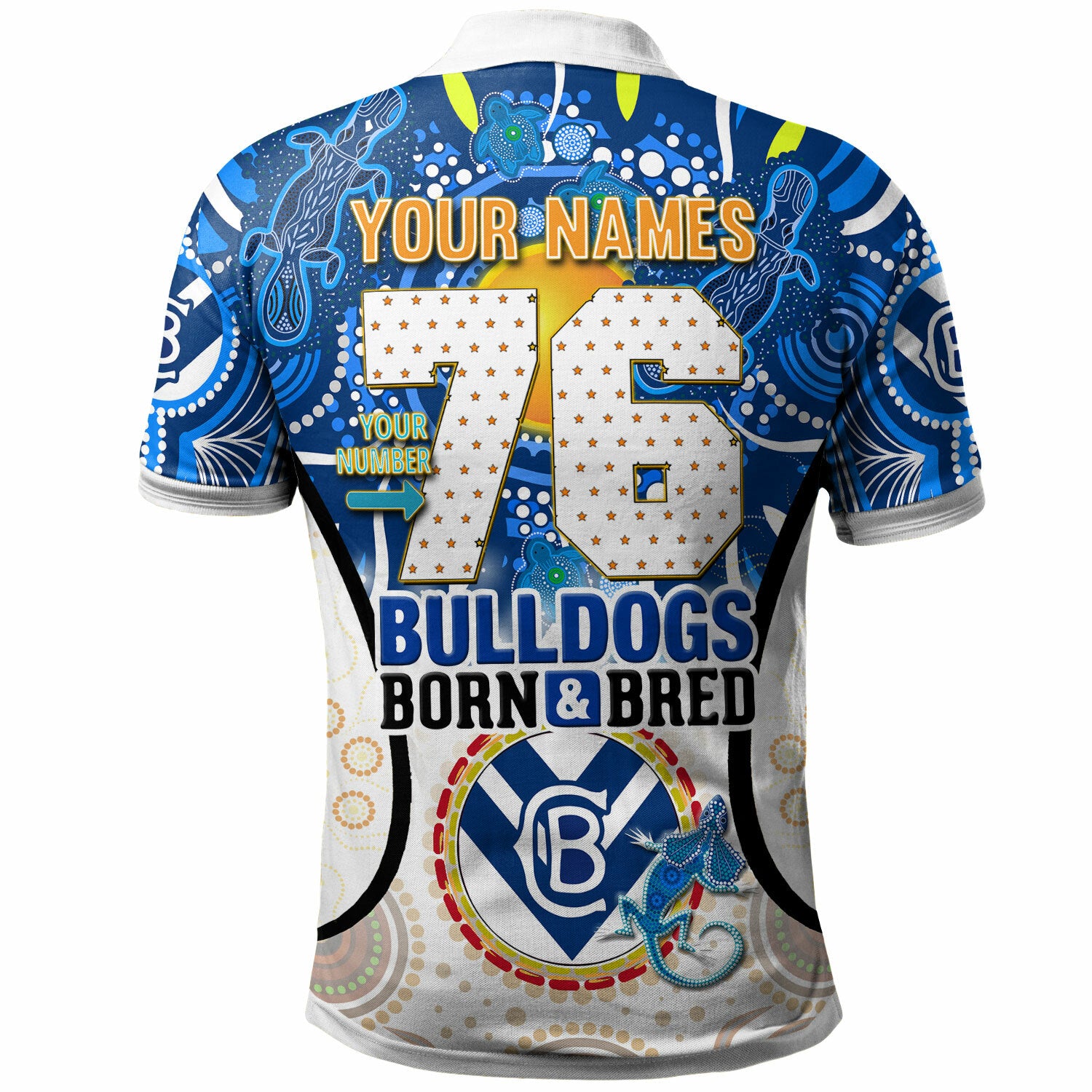 bulldogs-rugby-polo-shirt-custom-bulldogs-mascot-with-aboriginal-art-personalised-player-and-number-polo-shirt