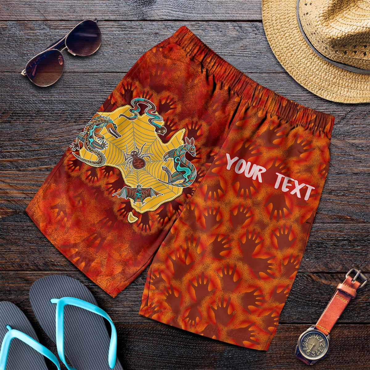 custom-aboriginal-mens-shorts-australia-map-hand-patterns-spider-web