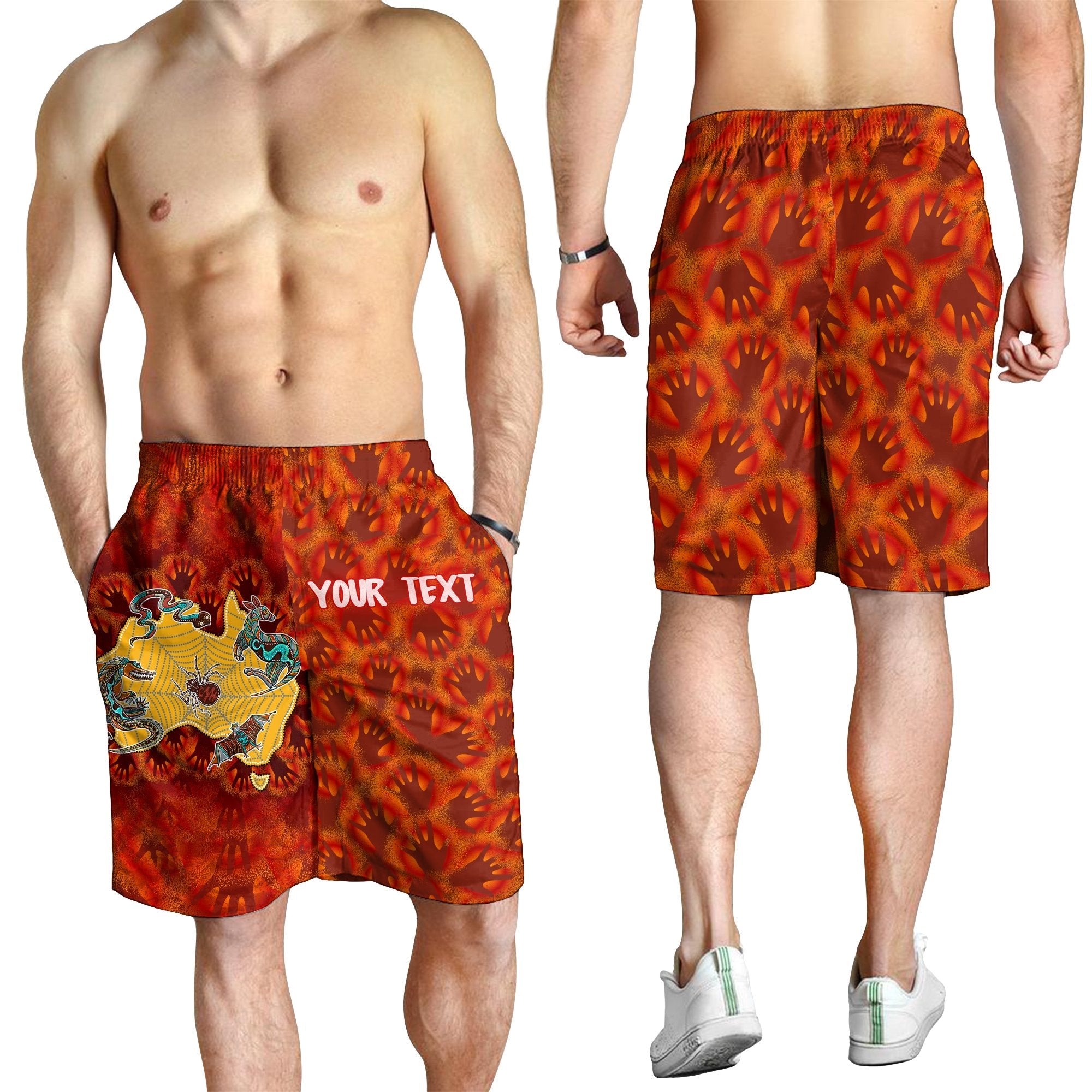 custom-aboriginal-mens-shorts-australia-map-hand-patterns-spider-web