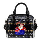 Christmas  Personalised Shoulder Handbag - Australia Santa Claus Hold The Flag ( Black) - Vibe Hoodie