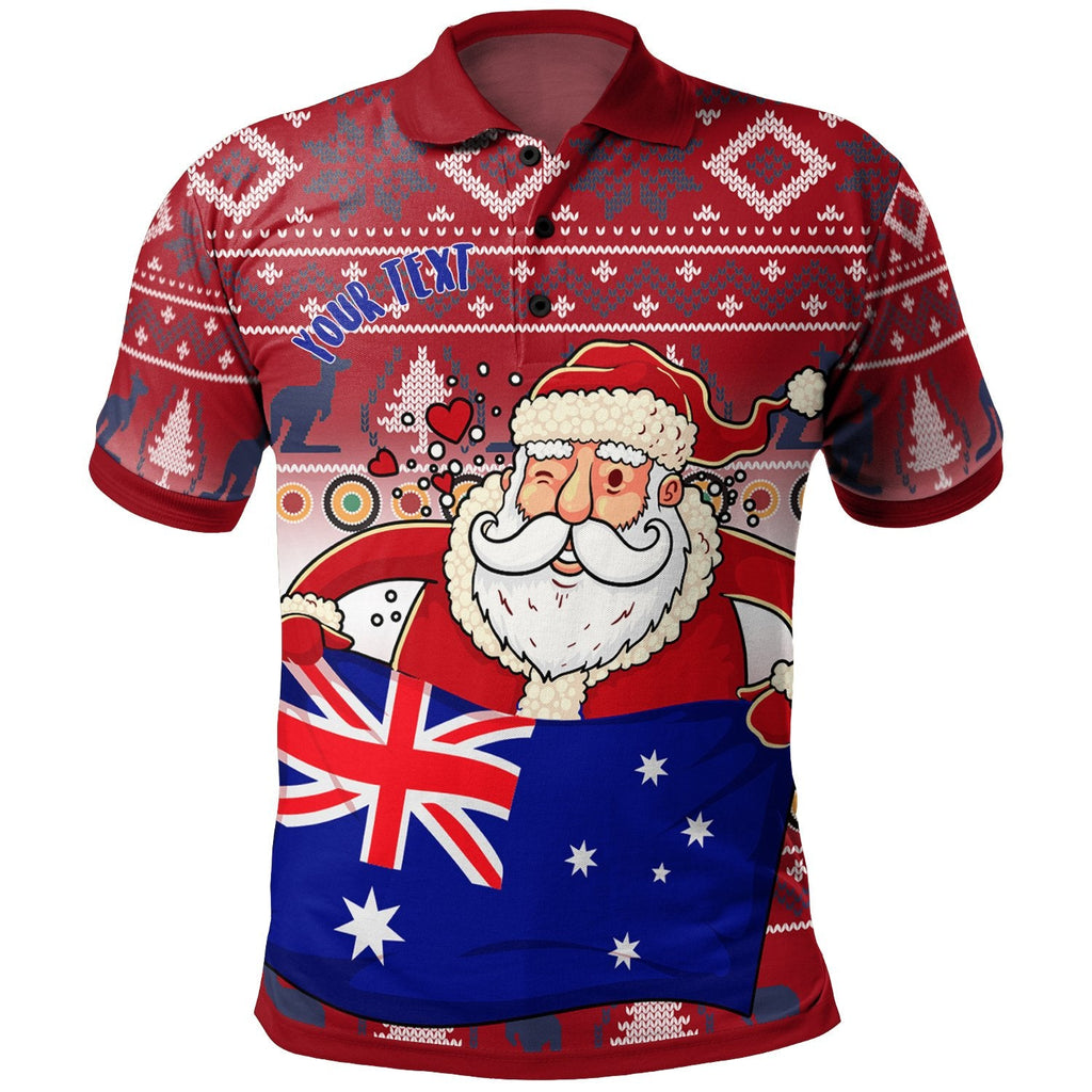 christmas-personalised-polo-shirt-australia-santa-claus-hold-the-flag-red
