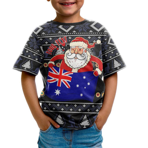christmas-personalised-t-shirt-kids-australia-santa-claus-hold-the-flag-black