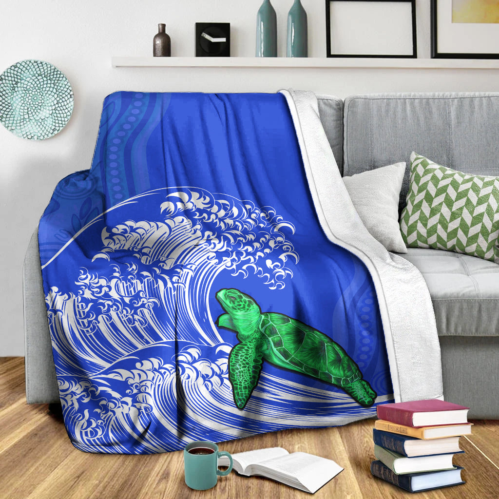 torres-strait-islands-premium-blanket-the-dhari-mix-aboriginal-turtle-version-blue
