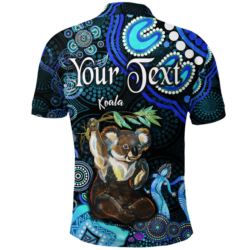 custom-personalised-australian-astrology-polo-shirt-cancer-koala-zodiac-aboriginal-vibes-blue