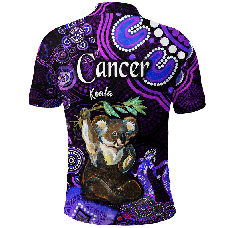 australian-astrology-polo-shirt-cancer-koala-zodiac-aboriginal-vibes-purple