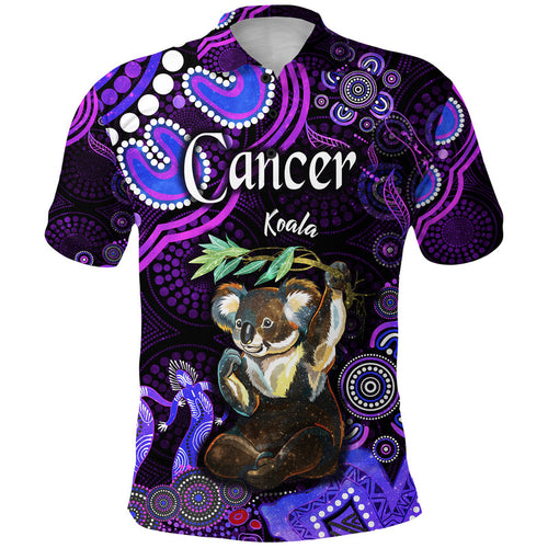 australian-astrology-polo-shirt-cancer-koala-zodiac-aboriginal-vibes-purple