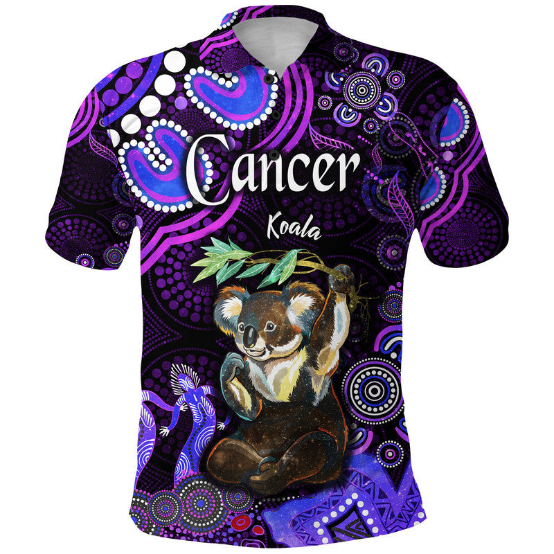 custom-personalised-australian-astrology-polo-shirt-cancer-koala-zodiac-aboriginal-vibes-purple