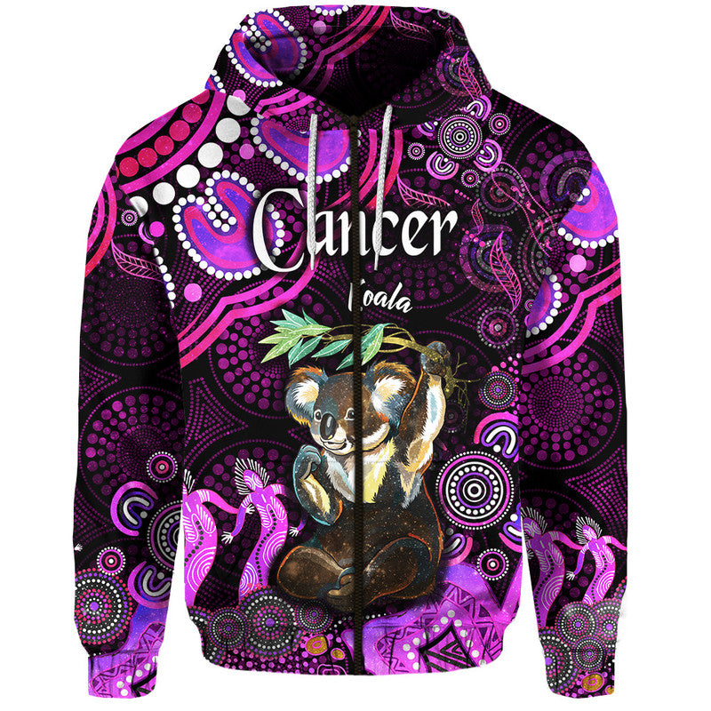 australian-astrology-zip-up-and-pullover-hoodie-cancer-koala-zodiac-aboriginal-vibes-pink