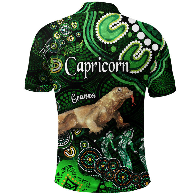 australian-astrology-polo-shirt-capricorn-goanna-zodiac-aboriginal-vibes-green