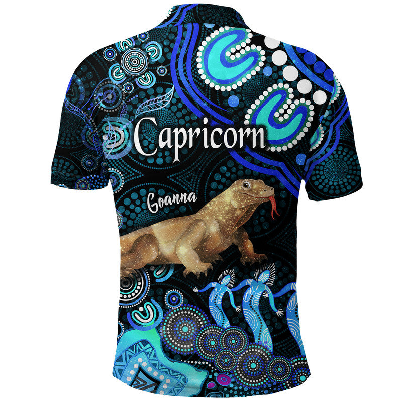 australian-astrology-polo-shirt-capricorn-goanna-zodiac-aboriginal-vibes-blue